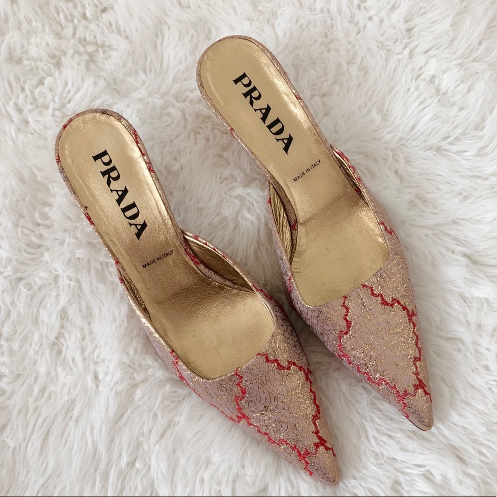 Prada Brocade Silk Mules